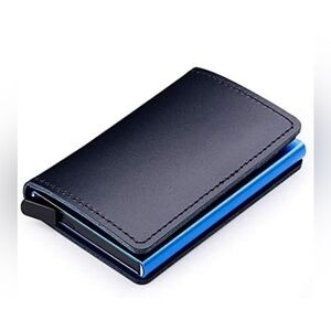 Genuine Leather RFID Dark Blue Credit Card Holder Case Wallet